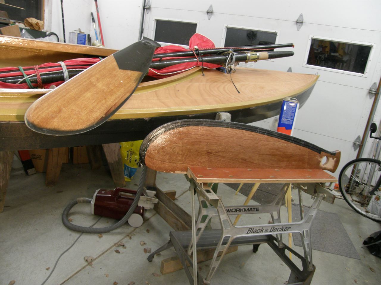 Sailing canoe leeboards under construction, showing NACA foil shapes 
